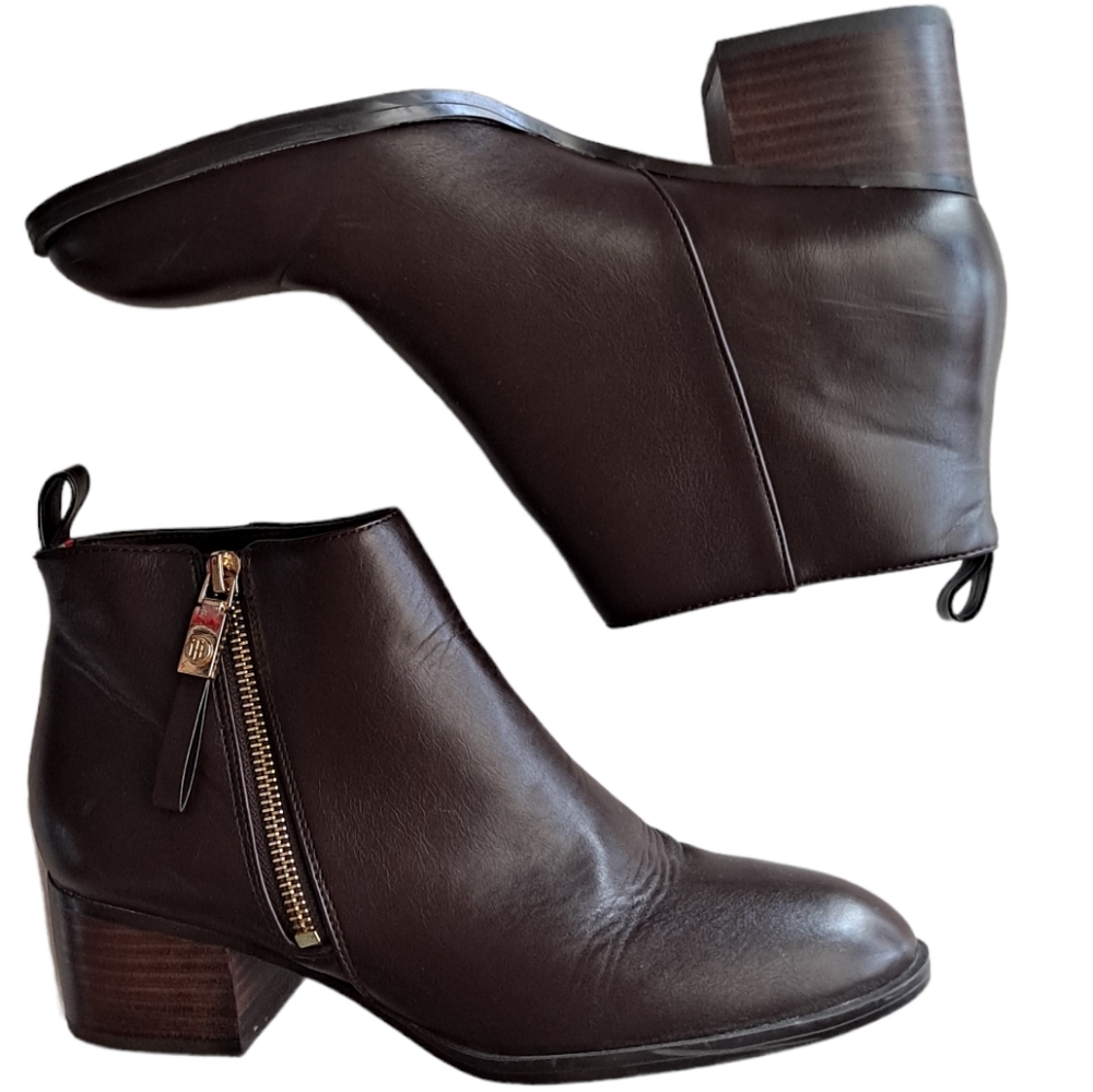 Tommy Hilfiger brown side zip ankle booties